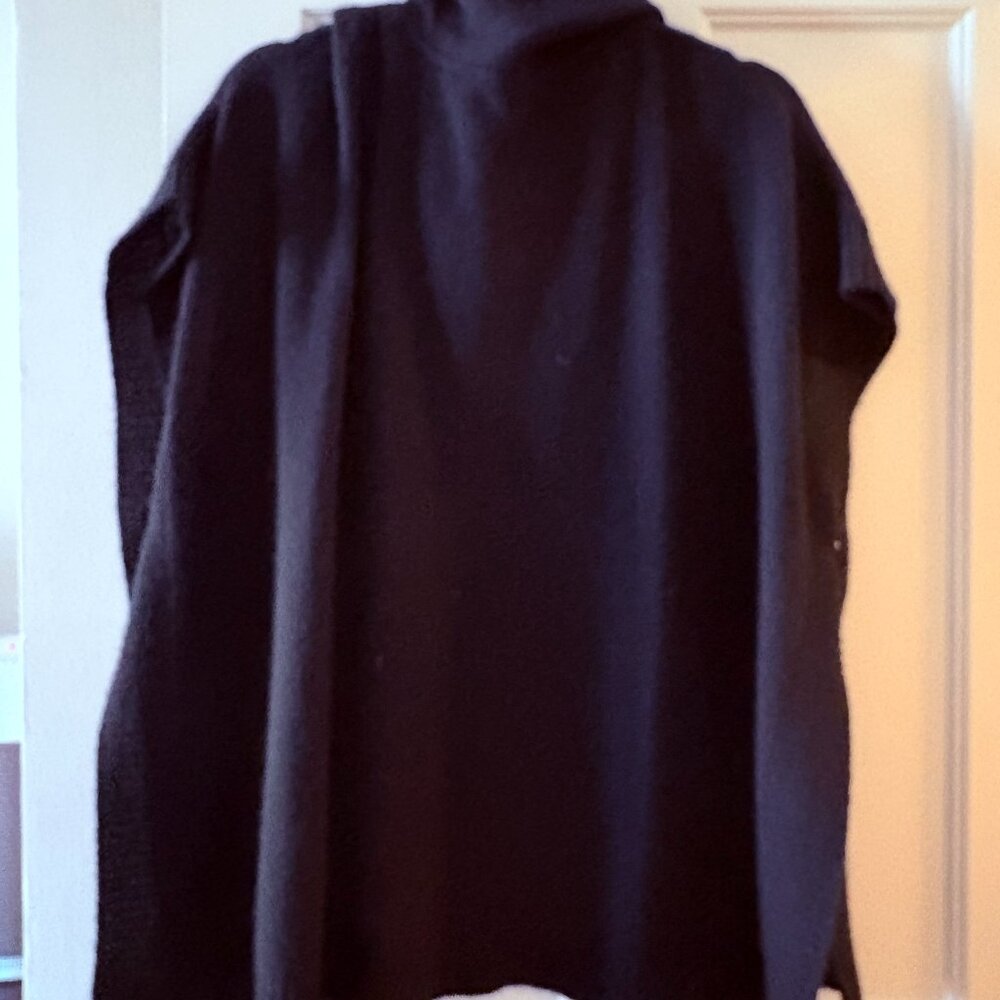 Christopher Fischer 100% Cashmere Cape Sweater Black Poncho Turtleneck Luxury